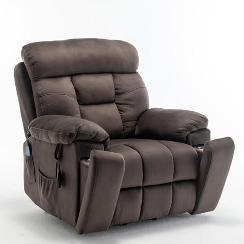 Power Recliner Lift Chair for Elderly - Extra Wide Recliner Lift Chair with Heat and Massage Suit for Big and Tall Man, Lay Flat Recliner Chairs for Elderly, Remote Control (Brown)