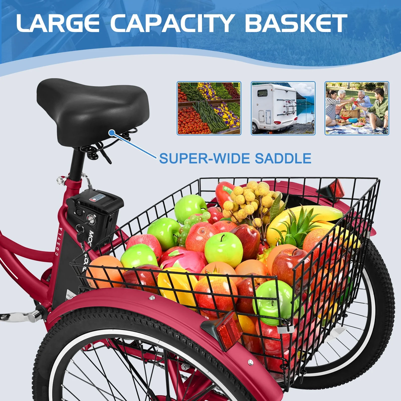 Lilypelle Adult Electric Tricycles,3 Wheel Electric Bike,15.5 Mph Electric Trikes for Seniors,7-Speed & 4 Adjustable Riding Modes Electric Tricycle With Removable Lithium Battery