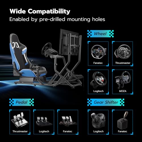 ARES WING Racing Simulator Cockpit with Monitor Mount and Seat, Formula and GT Sim Racing Cockpit Compatible with Fanatec, Thrustmaster, Logitech, Moza Racing Games on PS5, PS4, Xbox and PC