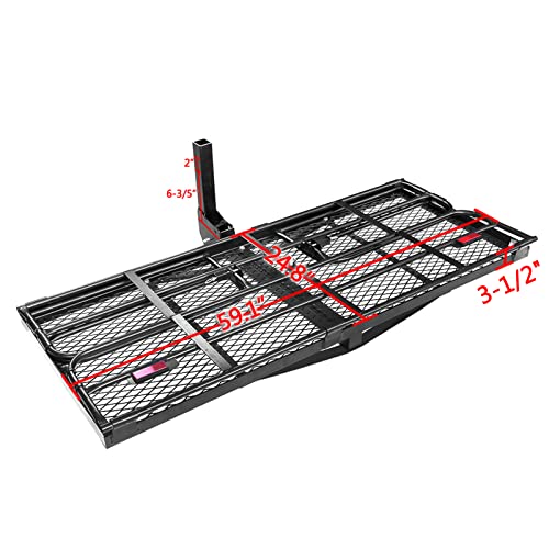 500 Lbs Heavy Duty Hitch Mount Cargo Carrier 60" x 24" x 14.4" Folding Cargo Rack Rear Luggage Basket Fits 2" Receiver for Car SUV Camping Traveling