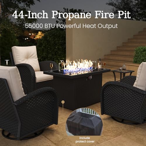 5 Pieces Wicker Patio Furniture Set, Luxury Outdoor Conversation Set with High Back Swivel Rocker Chairs