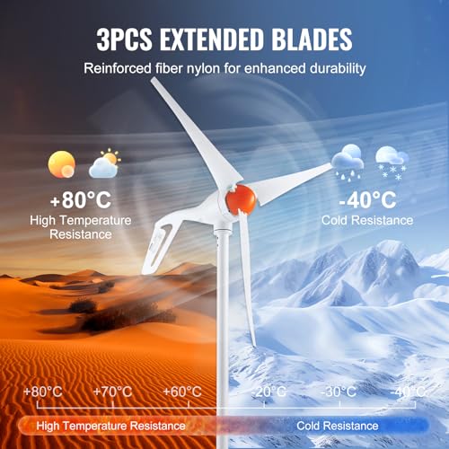 VEVOR 500W Wind Turbine Generator, 12V Wind Turbine Kit with MPPT Controller, 3-Blade Wind Power Generator with Adjustable Windward Direction, 2.5m/s Start Wind Speed for RVs, Boats, Home, Farm