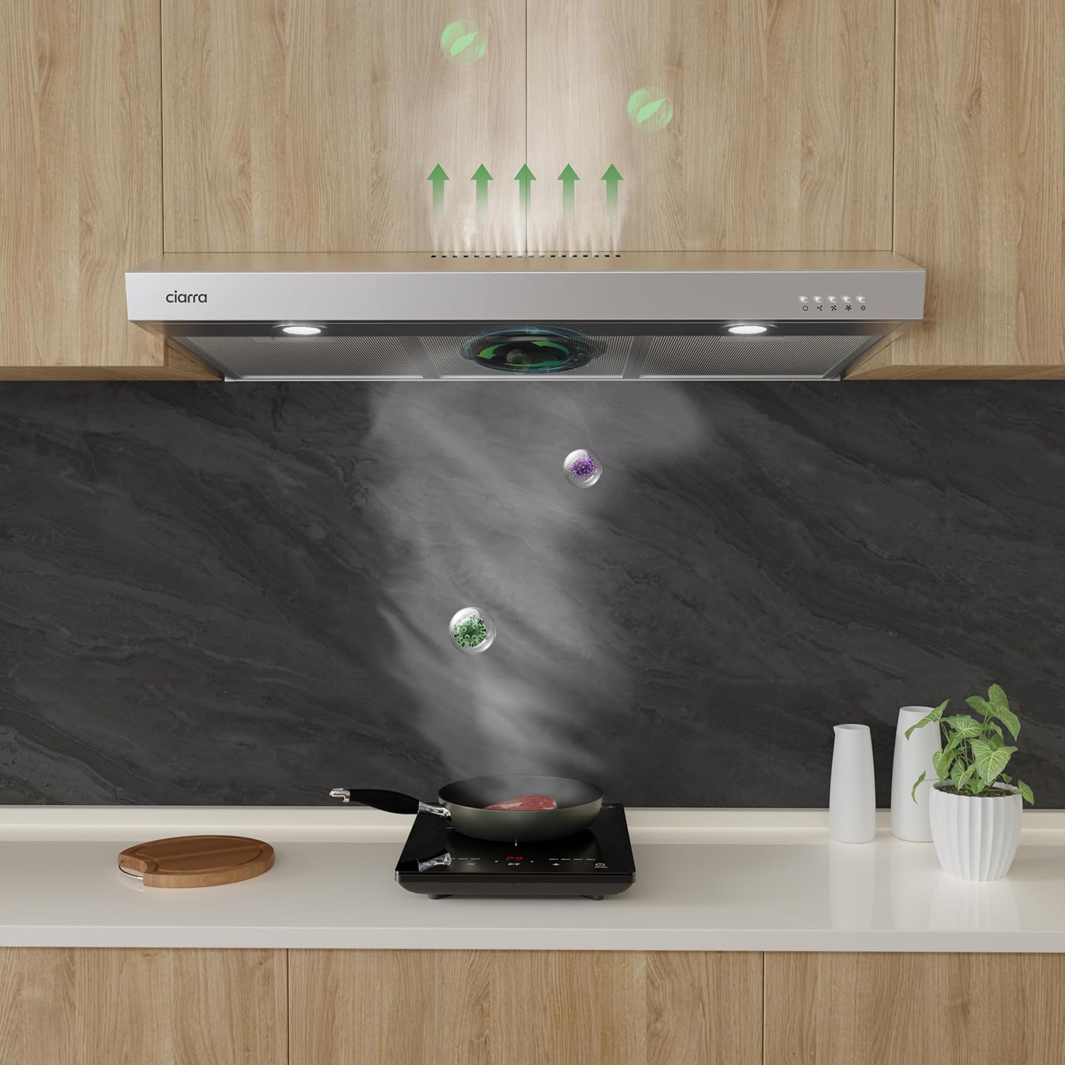 CIARRA Under Cabinet Range Hood 30 inch in Stainless Steel and Carbon Filter Kit Ducted Convertible Ductless Vent Hood CAS75905-006