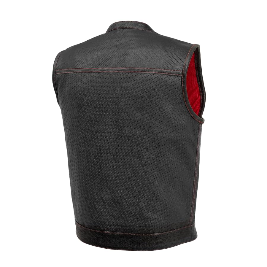First Mfg Co Sharp Shooter Mens Motorcycle Biker Riding Leather Vest Club Style Vest w/Mesh lining and Conceal Carry Pockets