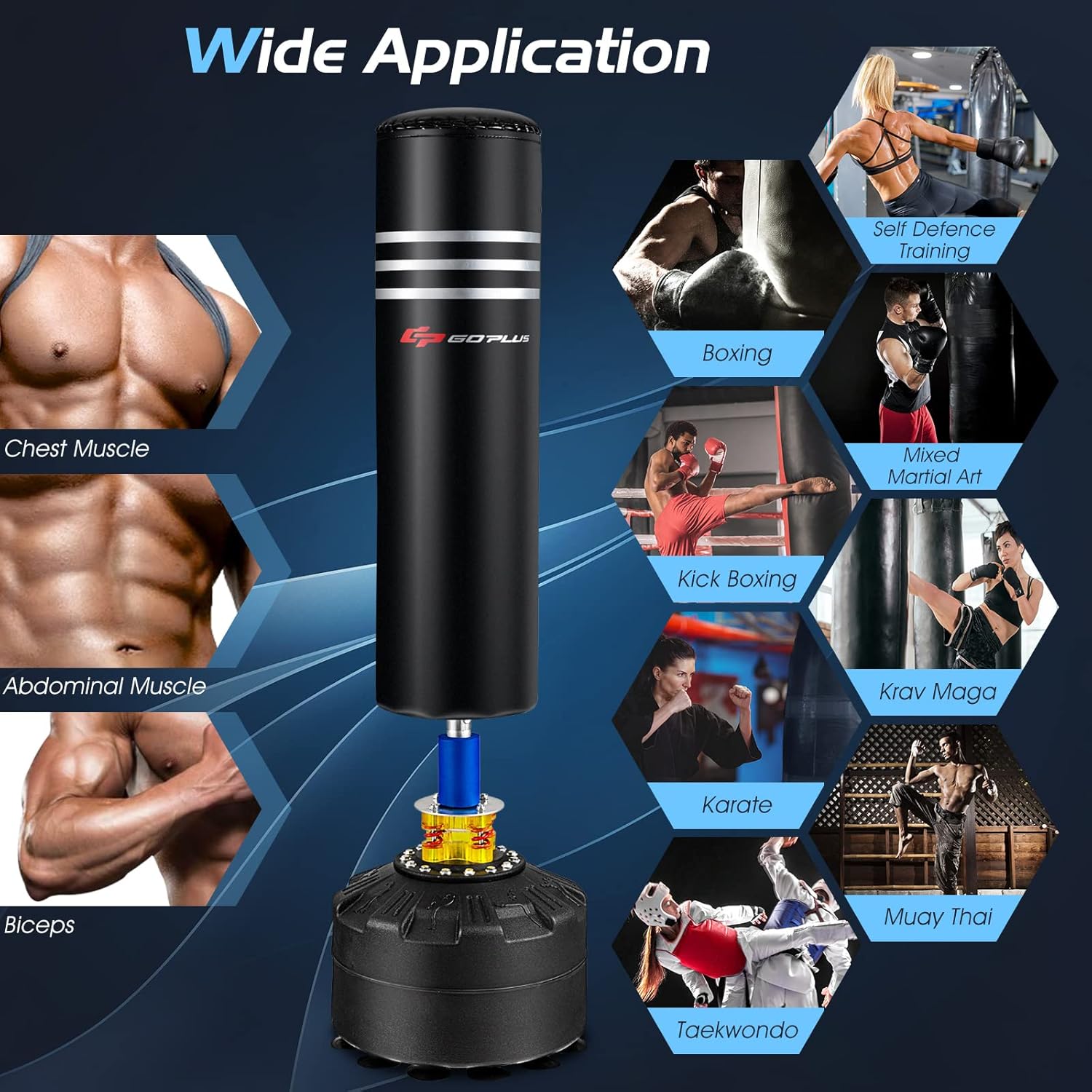 Goplus Freestanding Punching Bag, 220LBS Heavy Boxing Bag with Gloves, Shock Absorber, 12 Suction Cup Base, Kickboxing Bag with Stand for Adults Youth Men Women Home Gym