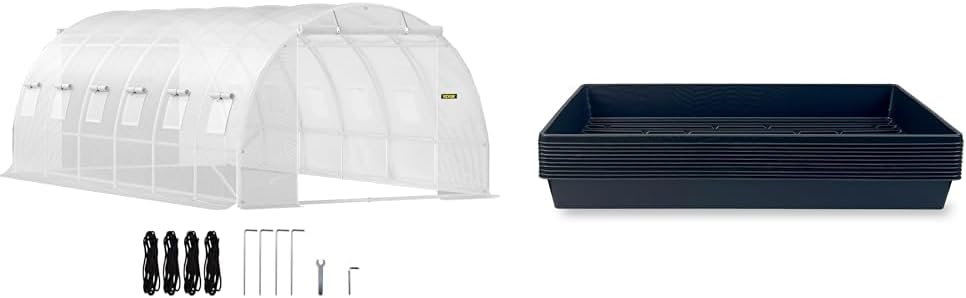 VEVOR 20 x 10 x 7 ft Walk-in Greenhouse Bundle with 10 Plant Growing Trays, Portable Hot House w/Galvanized Steel Hoops, Zippered Doors & Roll-up Windows