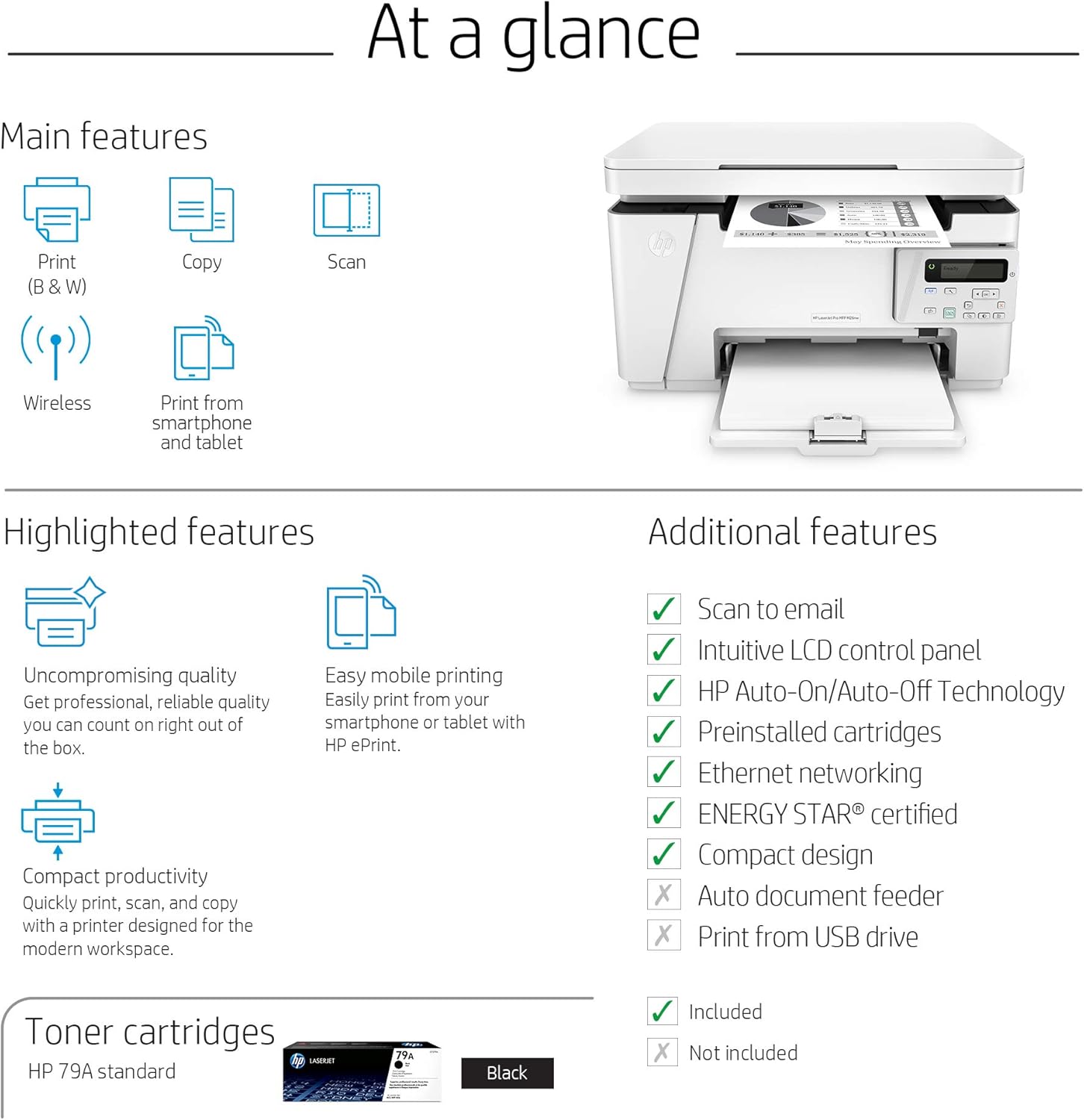 HP Laserjet Pro M26nw Wireless All-in-One Compact Laser Printer, Works with Alexa (T0L50A)