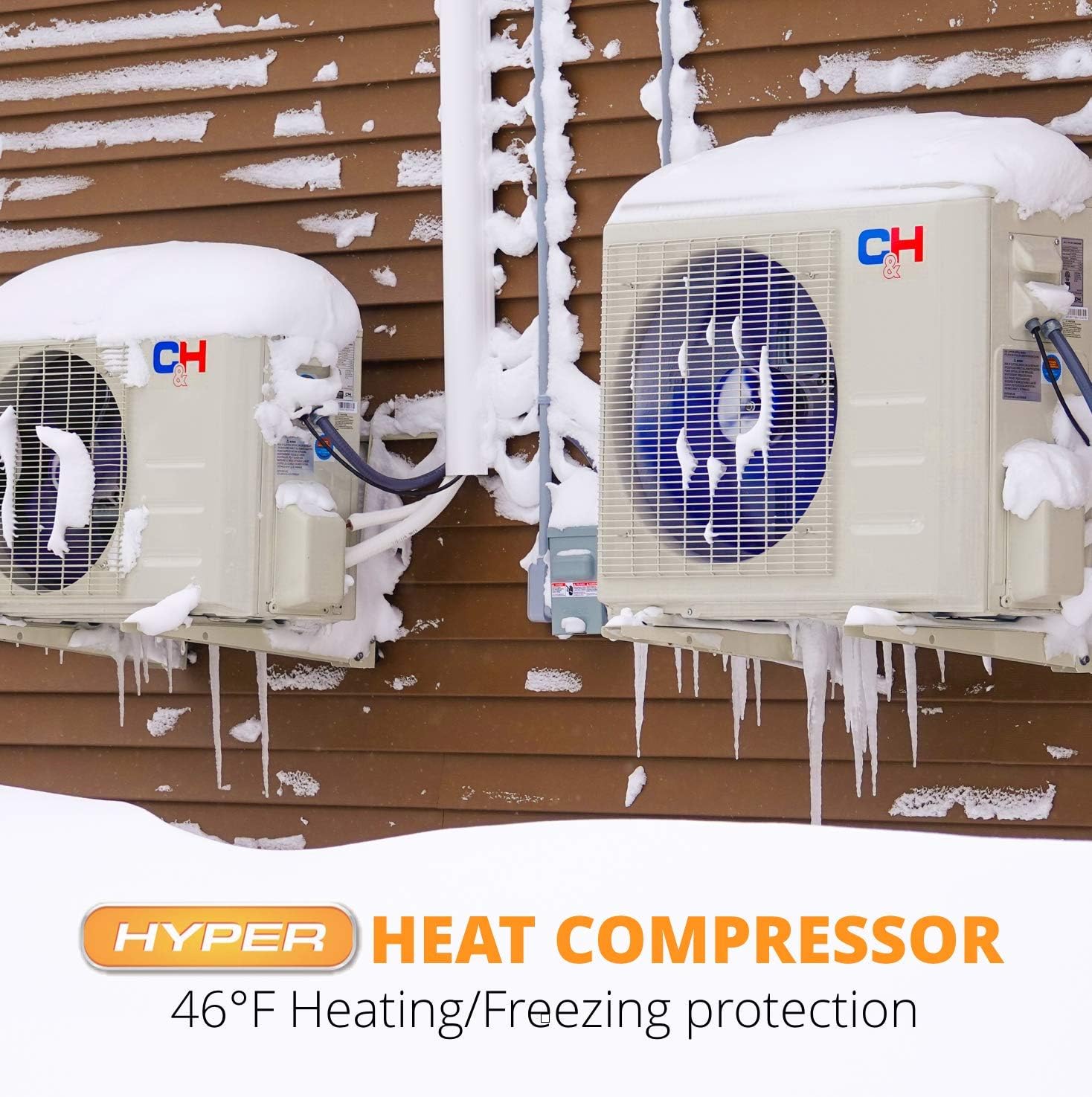 Hyper Heat 9,000 BTU, 25 SEER Ductless Mini-Split Air Conditioners -22F Heat Pump with 16FT Copper Line Set and Communication Wires