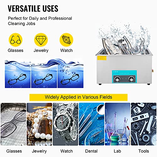 Mophorn 10L Ultrasonic Cleaner 304 Stainless Steel Professional Knob Control Ultrasonic Cleaners with HeaterTimer for Jewelry Watch Glasses Circuit Board Dentures Small Parts Dental Instrument