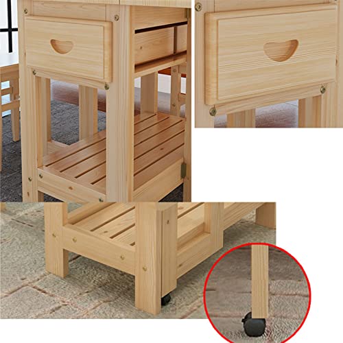 Foldable Kitchen Table, Extending Dining Table, Mobile Space Saving Drop Leaf Dinner Table with Wheels, for Small Room Apartment/Kitchen/Living Room/Bedroom, No Chairs