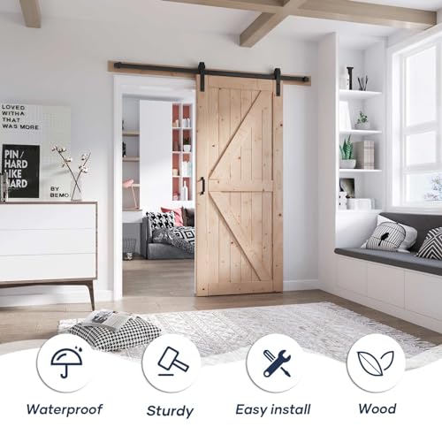 FREDBECK 48in x 80in Sliding Wood Barn Door with 8FT Barn Door Hardware Kit Included K Shape Solid Spruce Panel Sliding Door Double Surfaces Need to Assembly