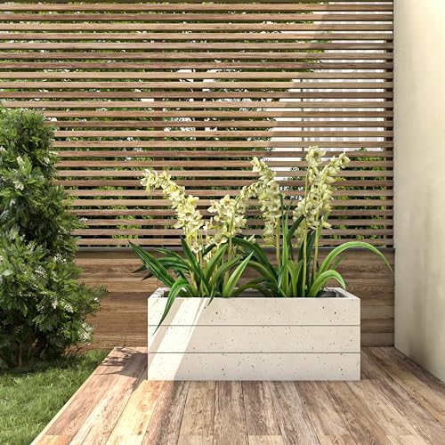 LeisureMod Oasis Modern Fiberstone and Clay Planter for Indoor and Outdoor - Rectangular Weather-Resistant Planter Box with Drainage Holes (Brown)