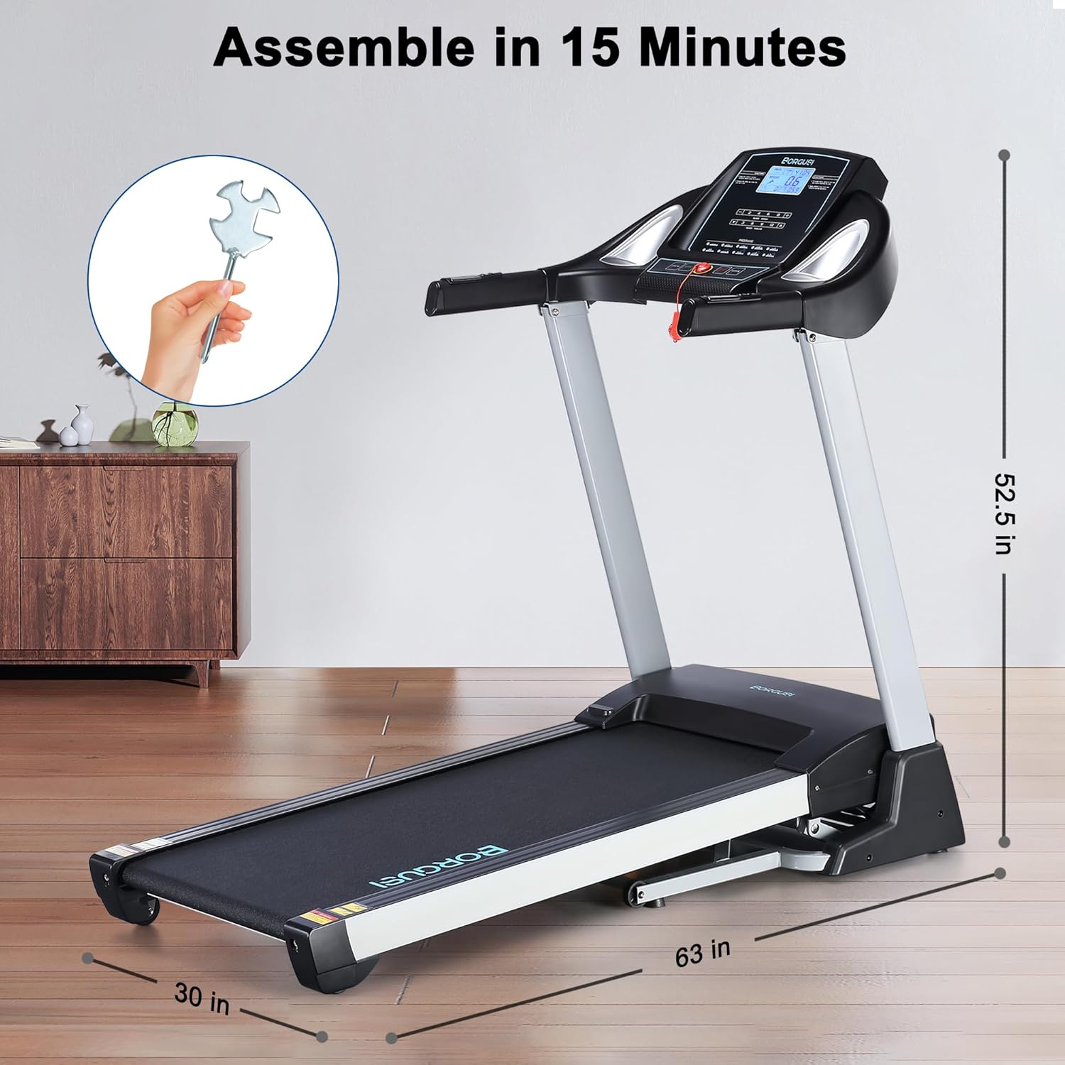 Treadmill with 15% Auto Incline and 350 LBS Capacity, 3.5 HP Folding Electric Treadmill Running Machine with Bluetooth Speaker for Home Use, 20" Wide Tread Belt, Max 10MPH Speed