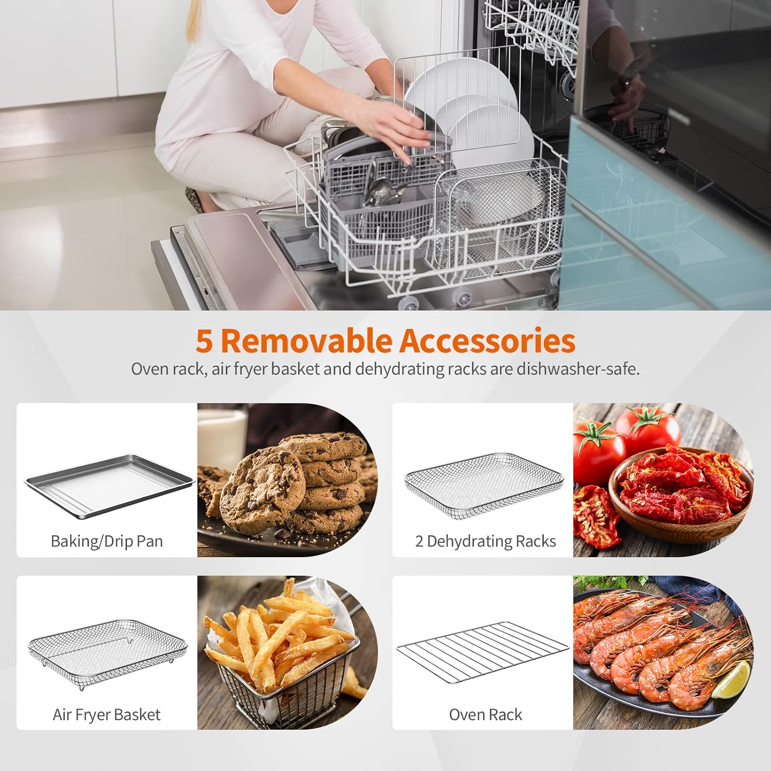 COSTWAY Air Fryer Toaster Oven, 21 QT Toaster Oven Air Fryer Combo with 8 Preset Functions, Smart Control Panel & LCD Display, Reminder Ring, Crumb Tray, 5 Accessories & Recipe Included, 1800W, Silver