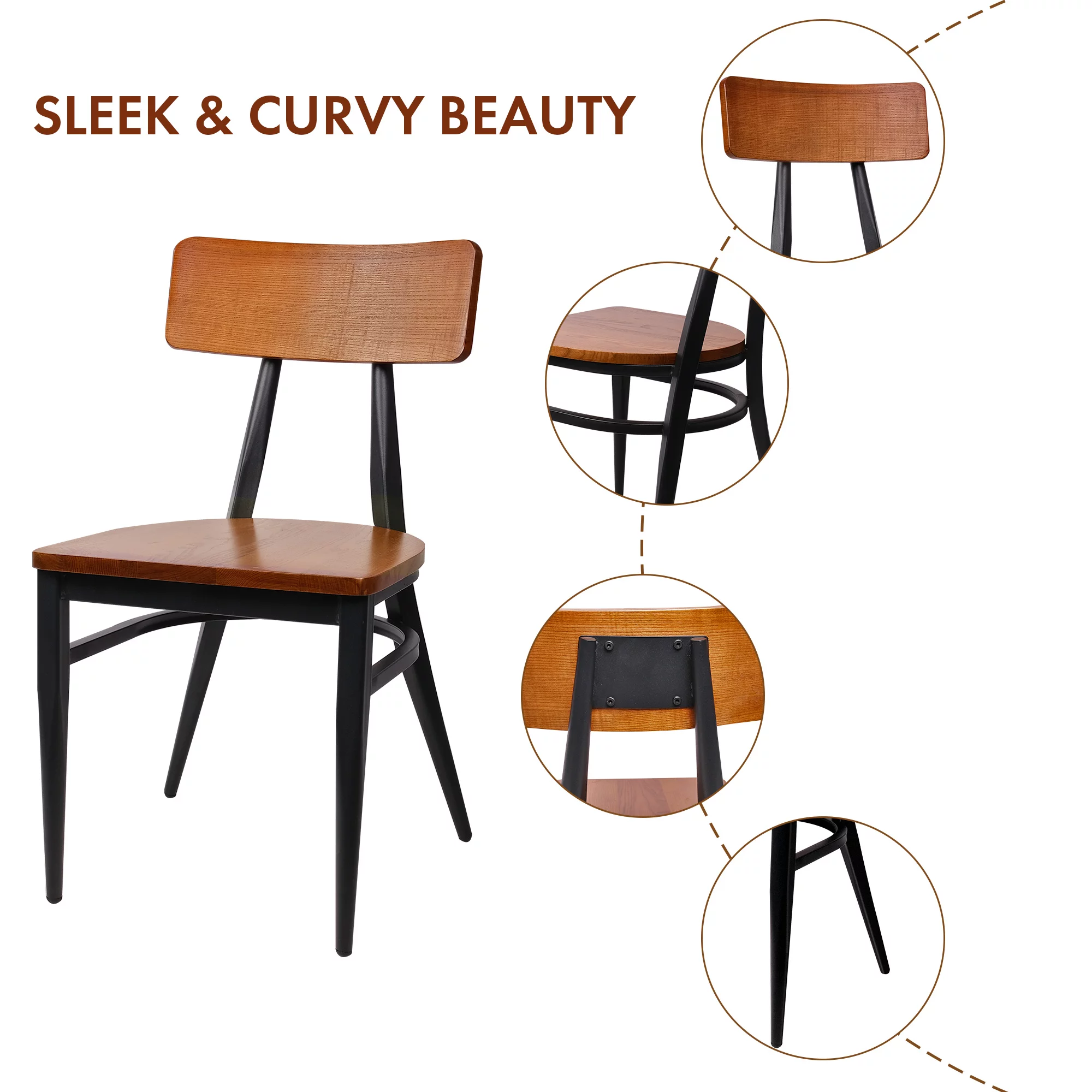 Mid Century Modern Dining Chairs Set of 2, Hollow Back & Solid Wood Seat, Simple Chair for Dining Room, Kitchen, Living Room, Bistro, Walnut Wooden