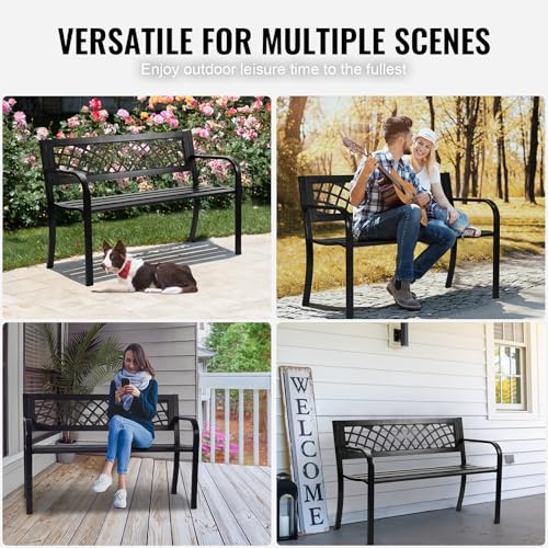 VEVOR 480 lbs Load Capacity, 38.8 inches Metal, Outdoor Backrest and Armrests, Patio Bench for Garden, Park, Yard, Front Porch, Metal-40 inch, Black