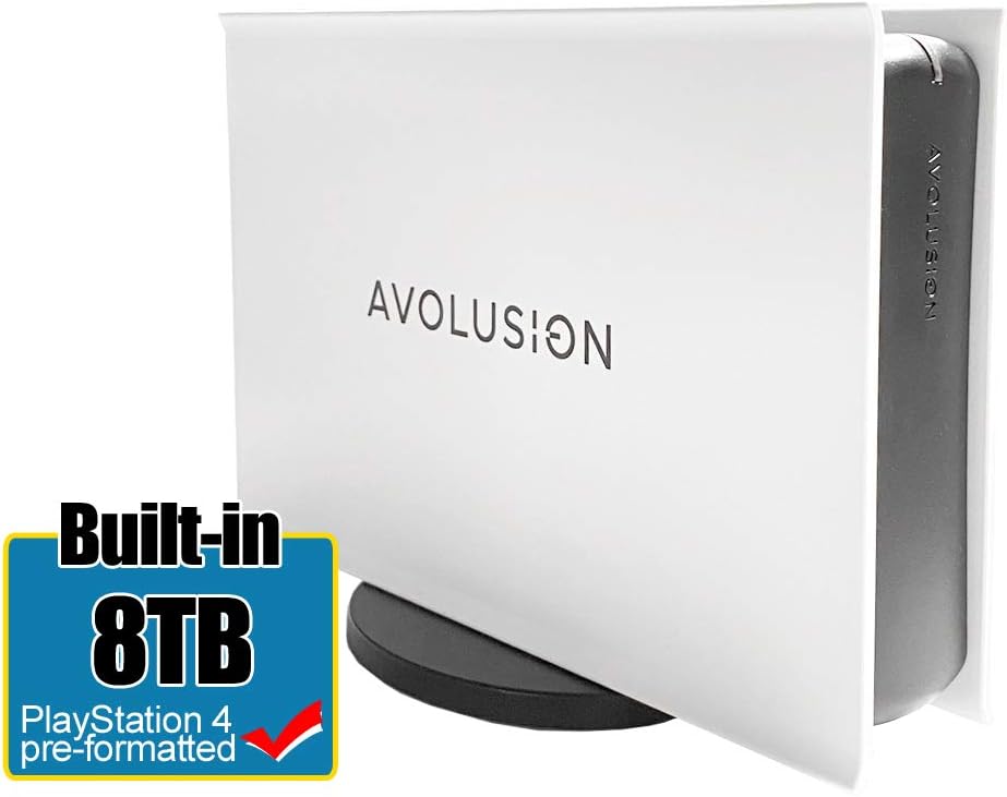Avolusion PRO-5X Series 8TB USB 3.0 External Gaming Hard Drive for PS4 Original, Slim & Pro (White)