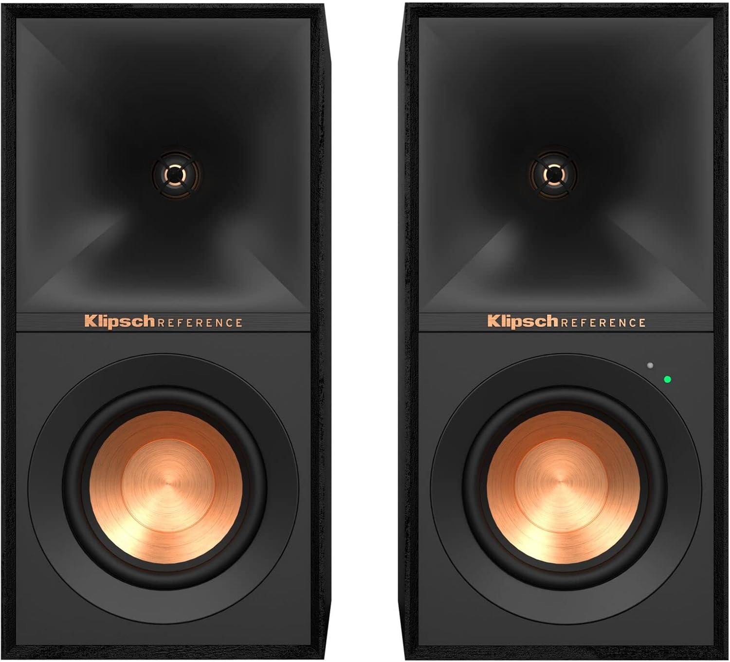 Klipsch Reference R-40PM Powered Bookshelf Speakers - 90-Degree x 90-Degree Tractrix Horn - Linear Travel Suspension - Sleek, Modern Appearance (Renewed)