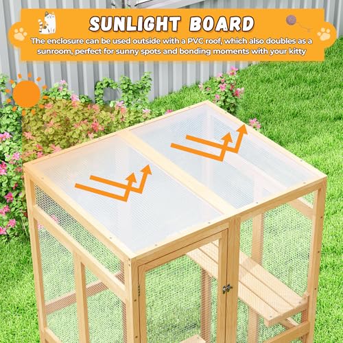 Catio Outdoor Cat Enclosure, Wooden Catio with Window Access for Patio, Indooe Kitty House (Black)