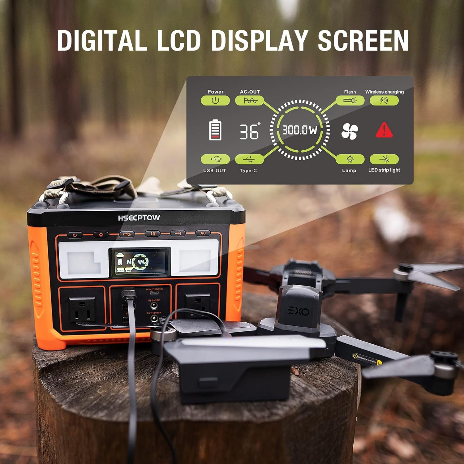 Portable Power Station 300W, HSECPTOW 264Wh Outdoor Generator Backup Lithium Battery with PD65W USB-C,110V AC Outlet,10W Wireless Charge, Portable Solar Generator(Solar Panel Not Included) Power Bank for Camping RV Outdoors Home CPAP Emergency