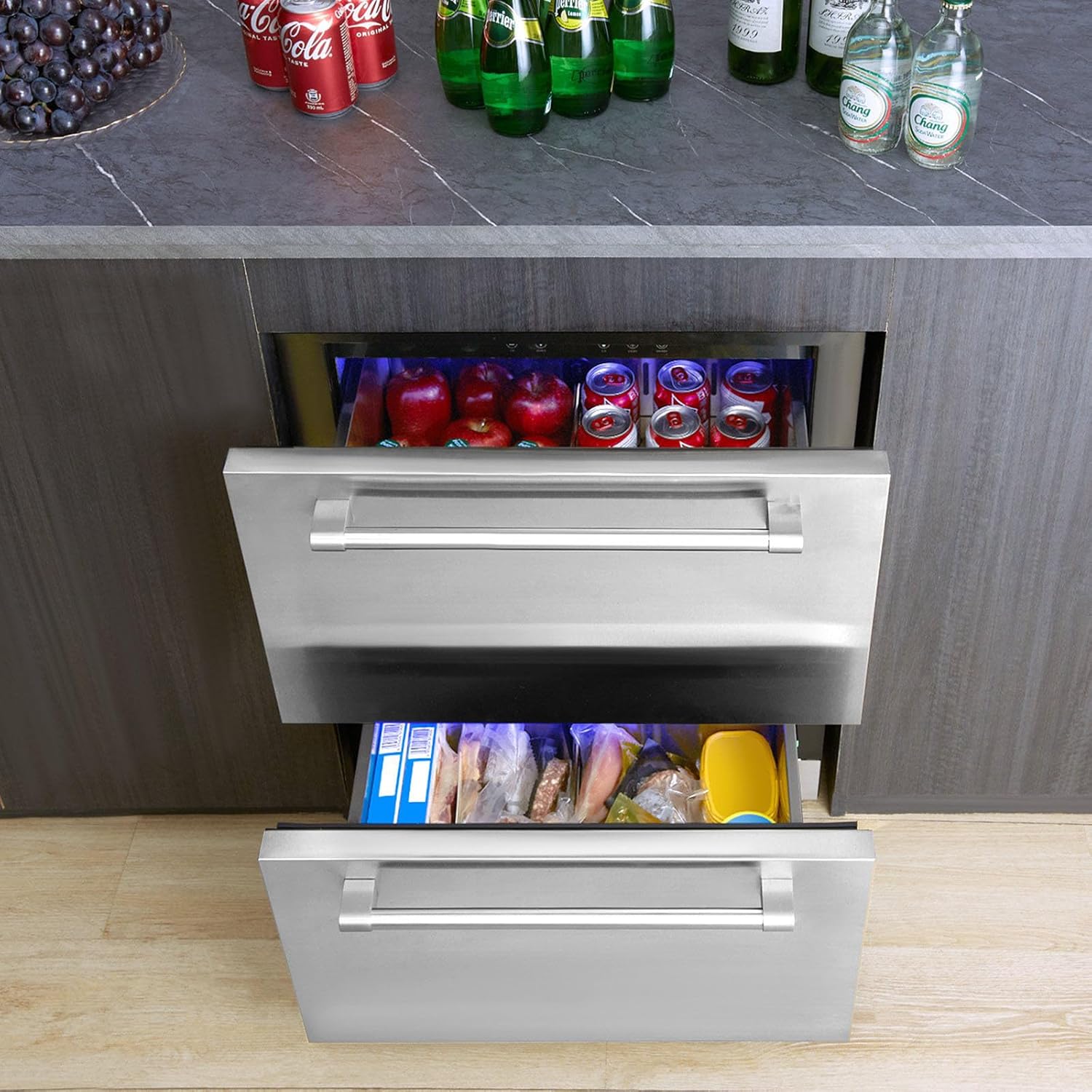 24 inch Undercounter Refrigerator, 2 Drawer Refrigerator with Different Temperature, 4.87 Cu.ft. Capacity - for Home and Commercial Use, None*None*None, silver, 1XBV003150
