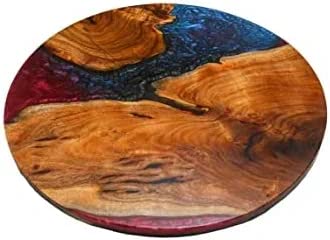 Customized Resin Epoxy Round Top Table, Solid Wood & Epoxy Resin, Epoxy River Round Top, Kitchen Top, Live Edge, Flexible Customized (16.5" Inches Tall, 18 x 18 Inches)