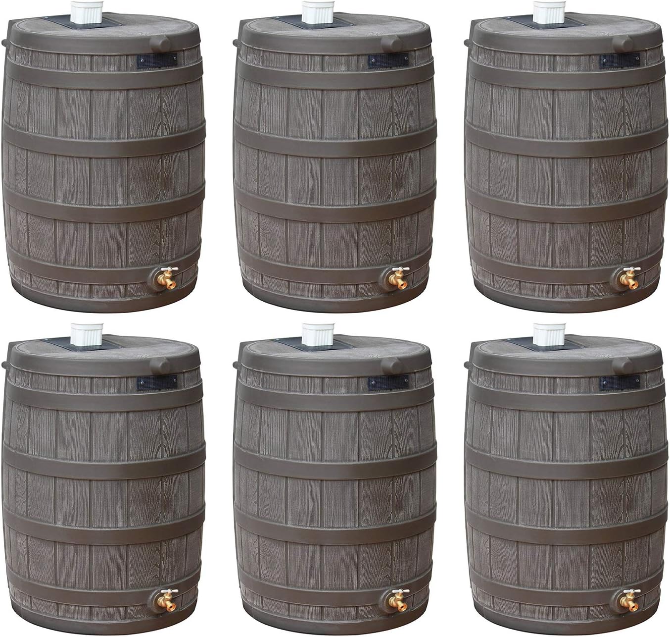 Good Ideas Rain Wizard 50 Gallon Plastic Rain Barrel Water Collector with Brass Spigot, Oak (6 Pack)
