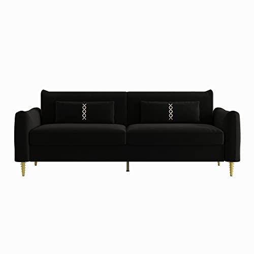 85 in 3-Seat Couch Velvet Couch, Mid Century Modern Couch Love Seats with Solid Wood Frame & 2 Same Color Pillows & Gold Couch Legs, Velvet Sofa Comfy Couch for Large Living Room Space（P16-White）