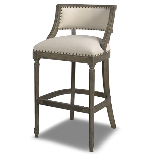 Jennifer Taylor Home Paris 26.5” Farmhouse Counter Height Bar Stool with Backrest, Dark Heathered Grey Linen