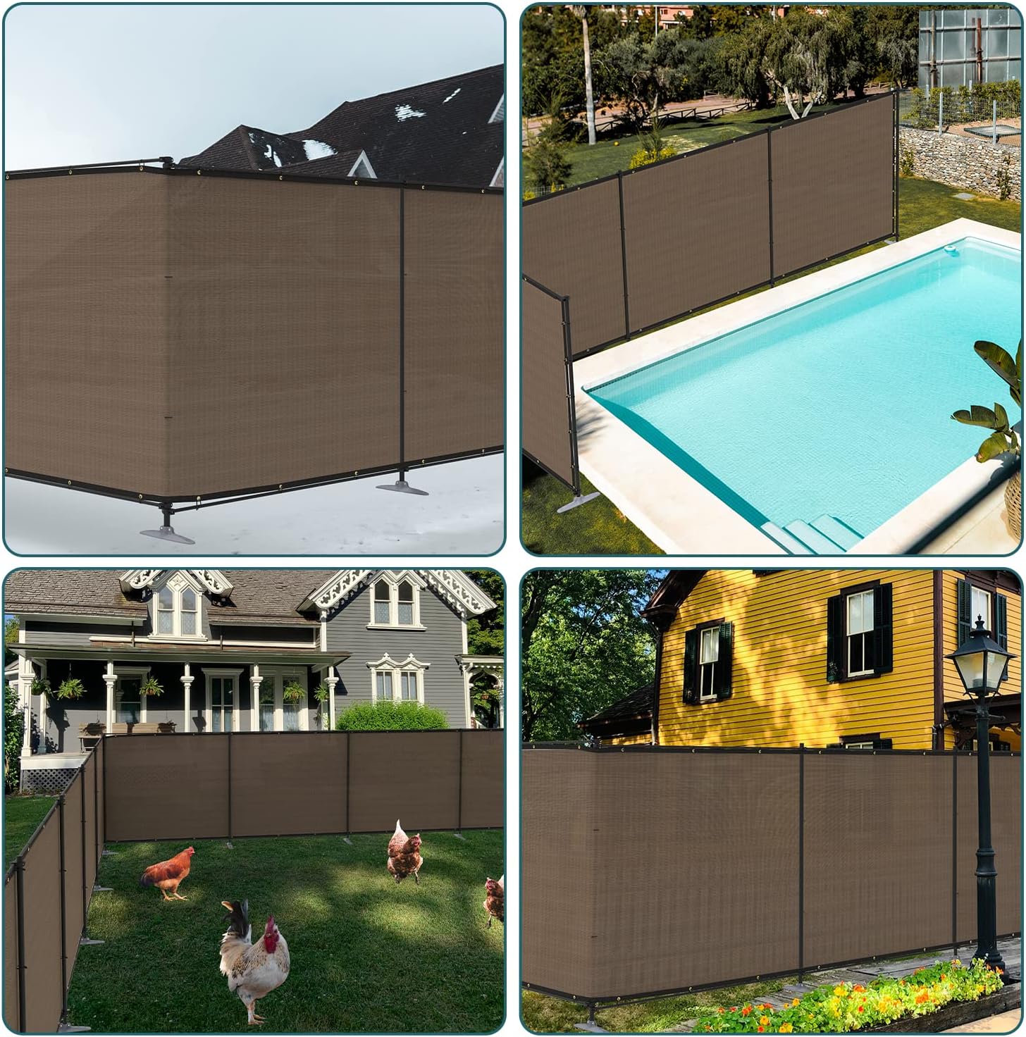 6'Hx24'L Privacy Fence Set with Poles and Rails Ground Spikes Fence Kit for Yard Patio Garden Pool (Brown)