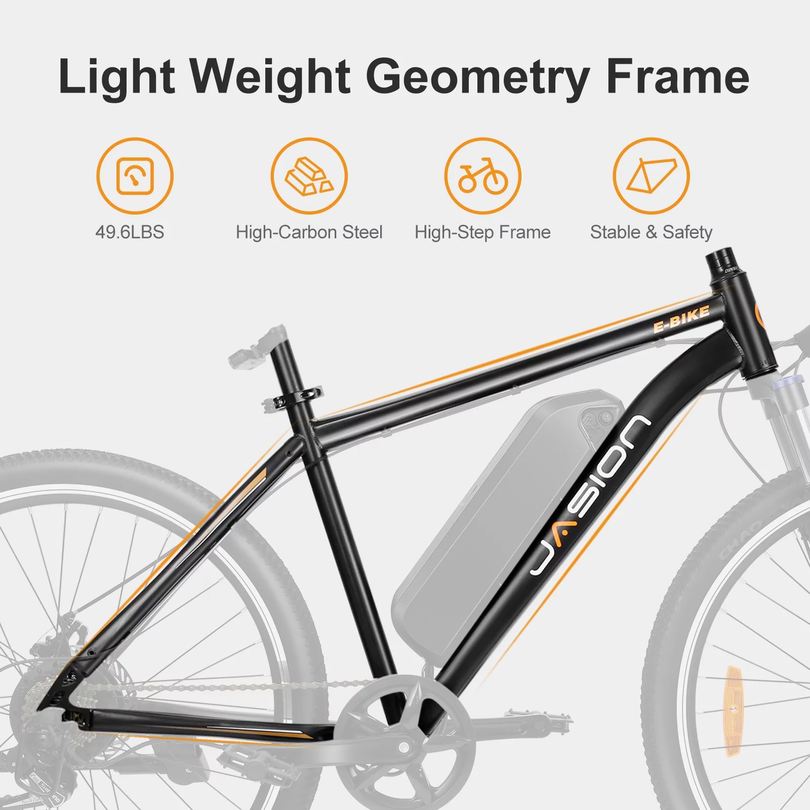 Jasion Electric Mountain Bike for Adults, 26" Tires, 350W Brushless Motor, 40 Miles Commuting Range, Front Fork Suspension, Shimano 7 Speed, EB5 Black