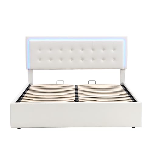 Lift Storage Bed Queen Size Linen Upholstered Platform Beds Modern Queen Bed Frame with a Hydraulic Storage and Slat Support, Gray ，Queen Bed
