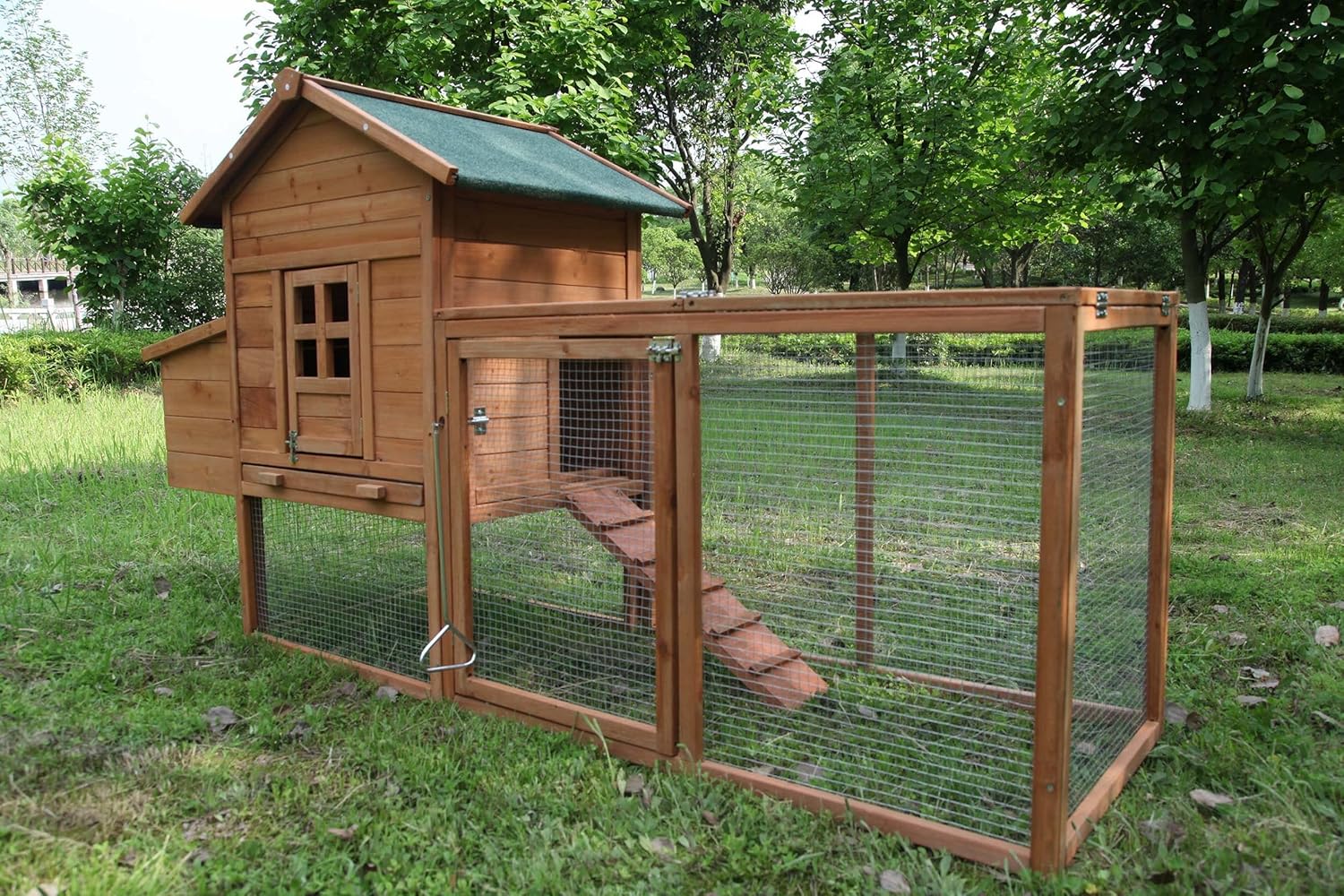 Wooden Chicken Coops Cages Poultry Pet House 80‘’ Large Two Tiers w/Egg Box Run Rabbit Hutch Enclosure Garden Backyard Cage Indoor and Outdoor Use (80 Inches)