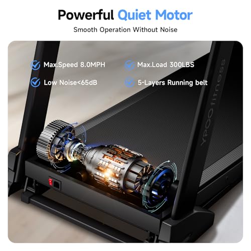 Treadmills for Home with Incline, Auto Foldable Running Treadmills, 8.0 MPH Walking Pad Treadmill with Bluetooth, 300 lbs Weight Capacity Quiet