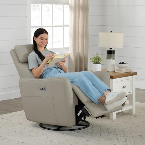 Power Leather Recliner Chair with USB Port Electric Swivel Rocker Nursery Glider Sofa for Living Room Bedroom, Terracotta Brown