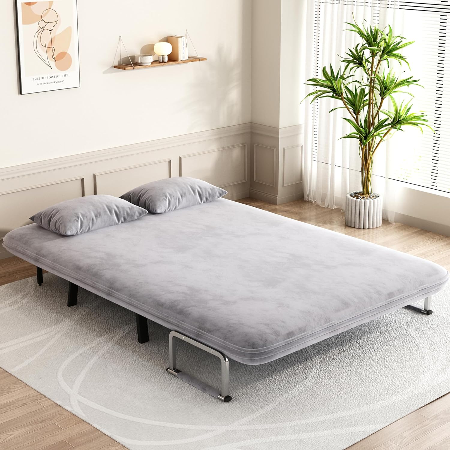 Folding Chair Bed, Comfortable Convertible Sleeper Sofa, 3-in-1 Foldable Bed with Adjustable Backrest and Pillow, Floor Loveseat, Cozy Sleeper Chair for Small Spaces, Office