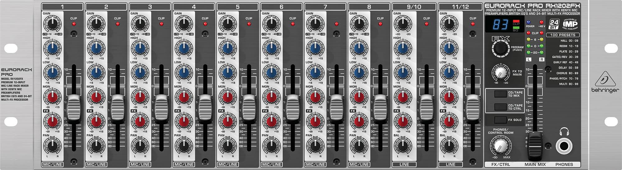 Behringer RX1202FX Ultra Low-noise Design 12-input Mic/line Rack Mixer