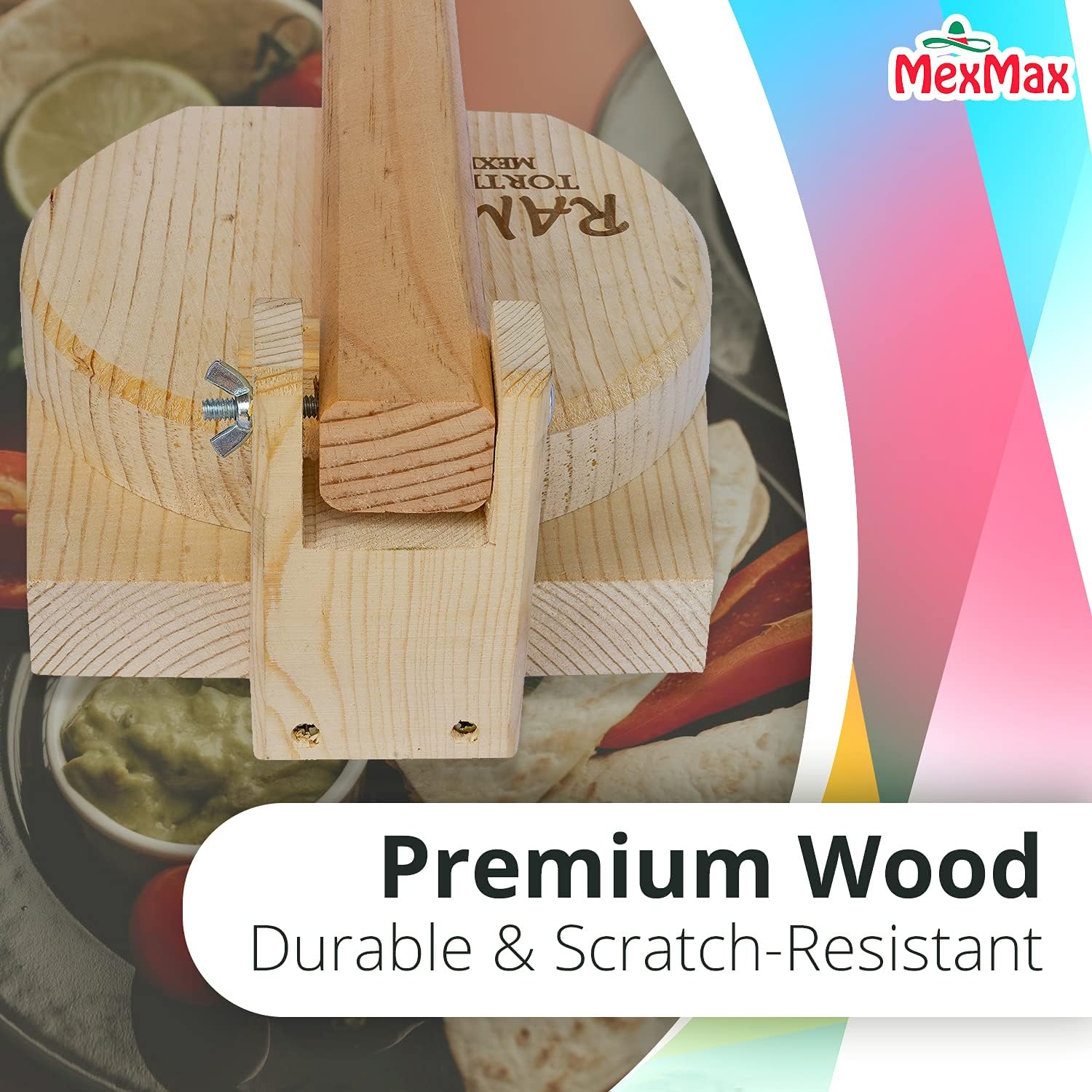 CHAMPS 9 Inch Wooden Tortilla Presser to Make Thin and Flat Discs for Homemade Mexican Tortillas, Dumpling, Roti or Empanadas - Round Prensa de Tortilla de Madera for Your Home and Business