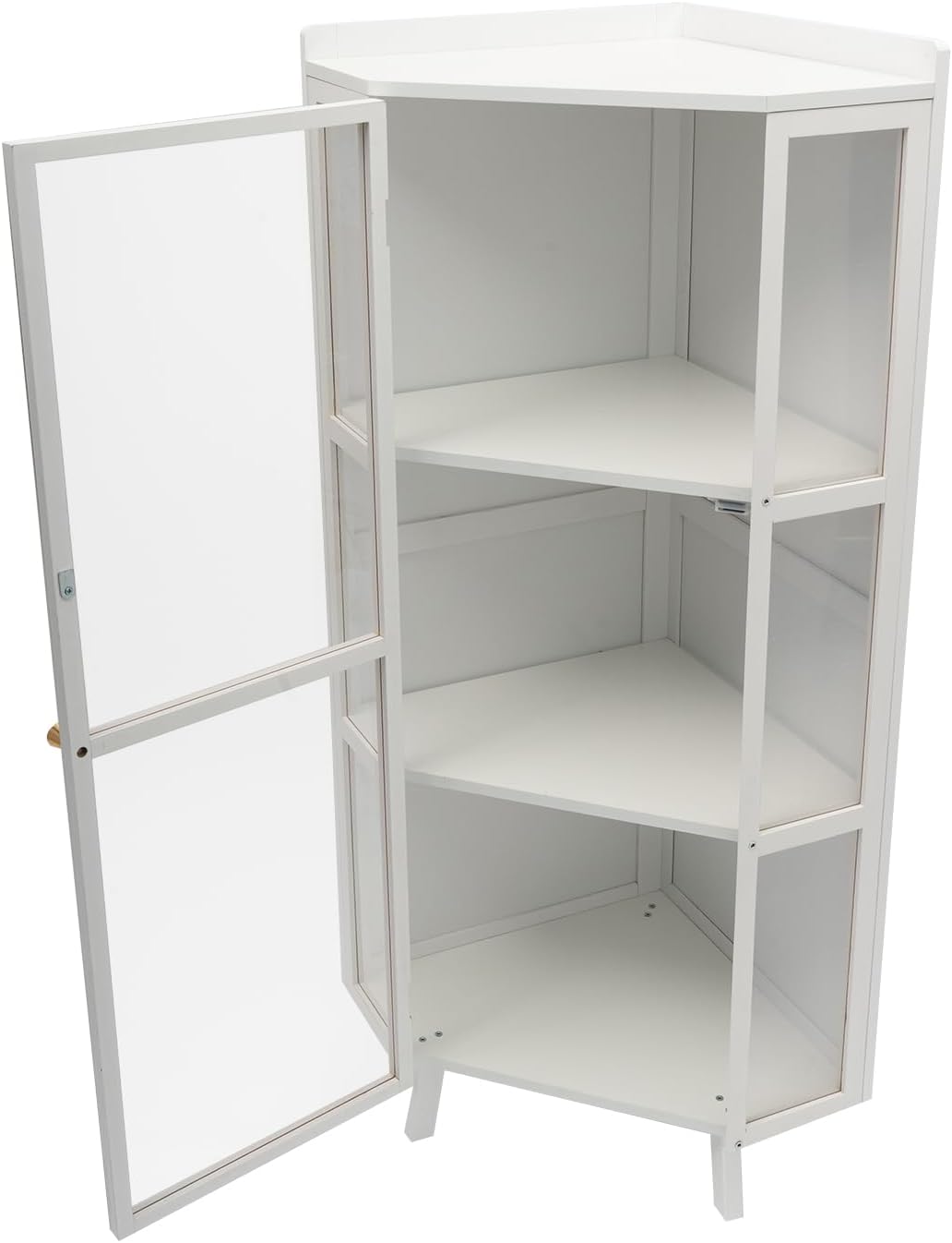 42.5" Corner Cabinet, 3-Tier Floor Storage Cabinet with Door for Kitchen Living Room Bedroom (White)