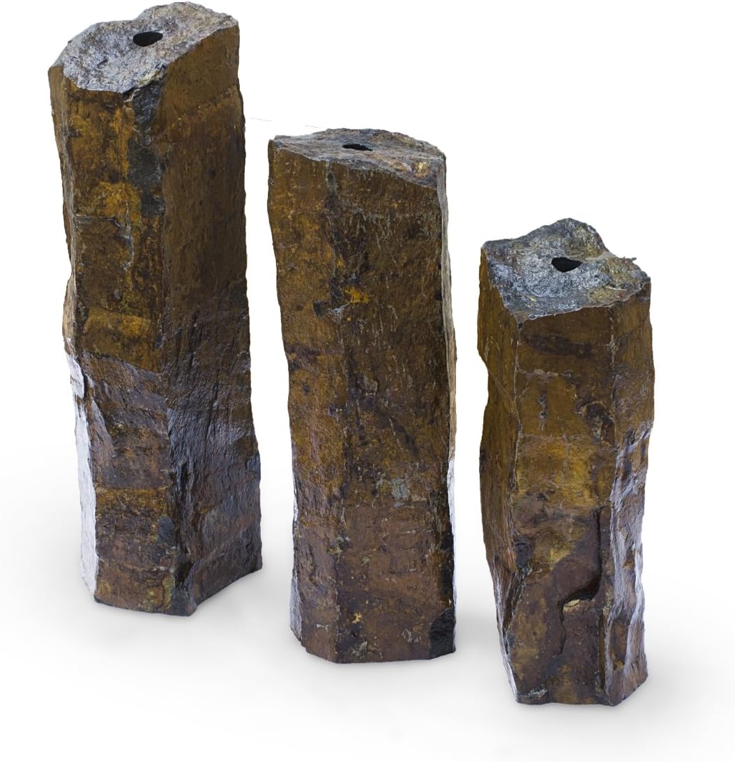 Aquascape Mongolian Basalt Stone Fountain Columns, Set of 3, 24-Inch, 30-Inch, 36-Inch | 58062