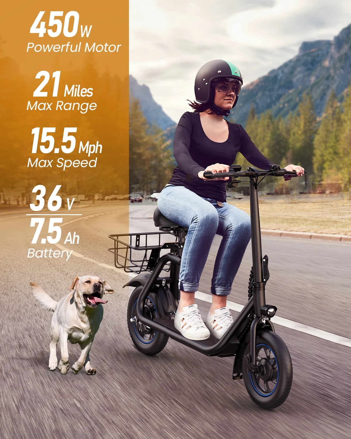 Kistp 450W 12" Electric Commuter Scooter with Seat & Basket for Adults - 21 Miles Range, 15.5 MPH
