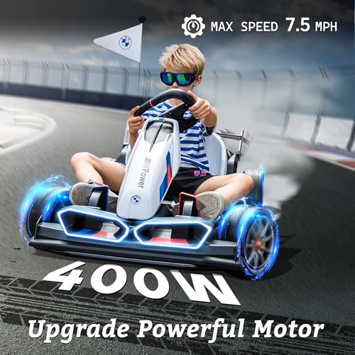 FORESEE 36V Licensed BMW Kids Electric Go Kart, Battery Powered Drift Kart w/Adjustable Seat, Ride On Toy for Big Kids Ages 6+, 8.6MPH Racing Go Cart w/600W Motor, LED Lights & Safety Belt, Black