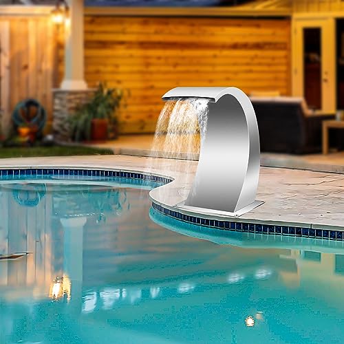 Pool Waterfall Fountains, Stainless Steel Pool Waterfall Spillway with Pipe Connector Rectangular for Indoor/Outdoor Decorative (17.7 Inch)