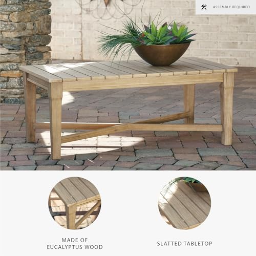 Signature Design by Ashley Carter Hall Outdoor Eucalyptus Patio Sofa with Cushion, Beige