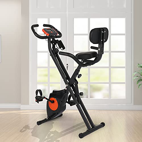Recumbent Indoor Bike Trainer Portable Exercise Bike with Adjustable Magnetic Resistance, Sturdy and Ultra-Quiet Cycling Machine for Adults and Seniors