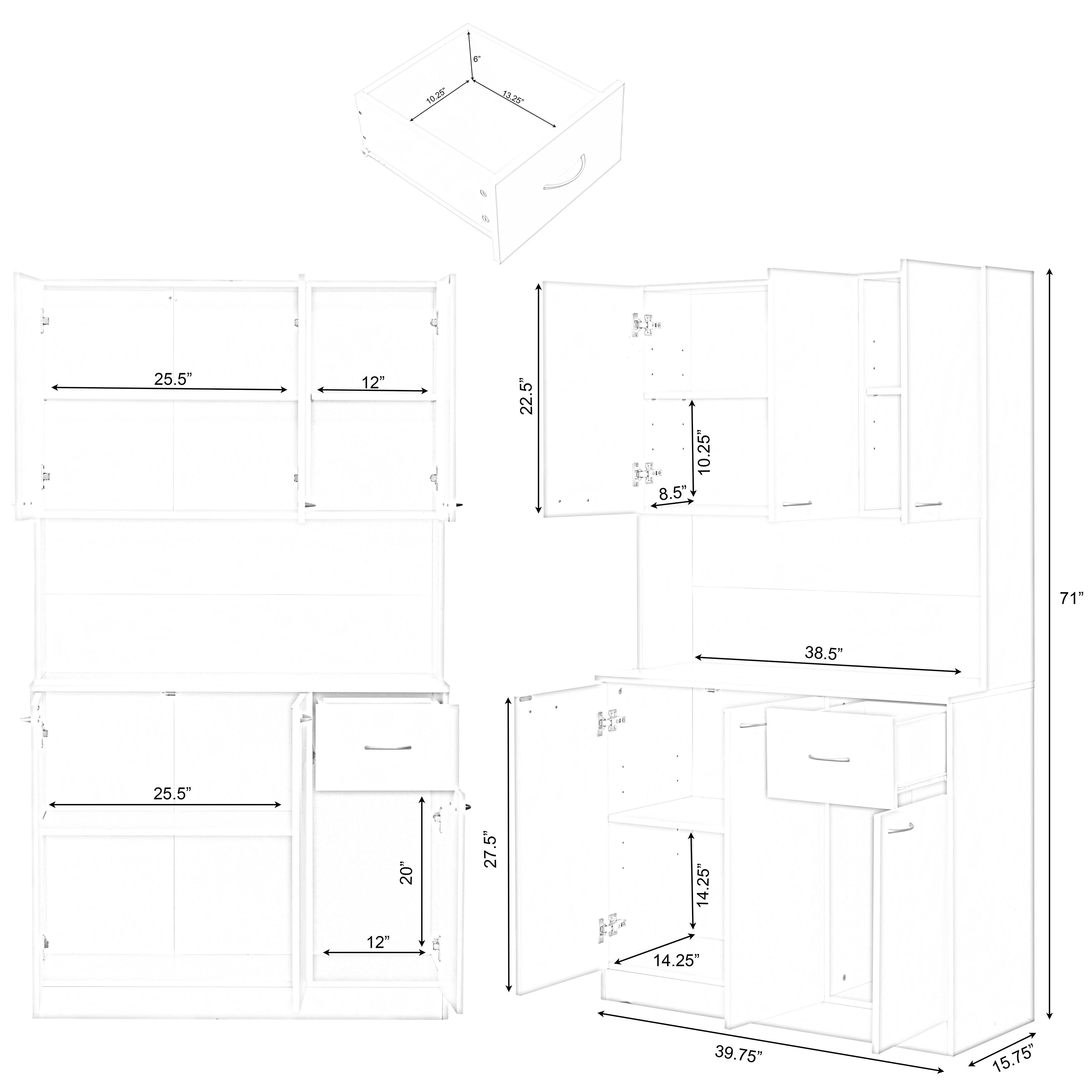 Basicwise Kitchen Pantry Storage Cabinet with Doors and Shelves, White