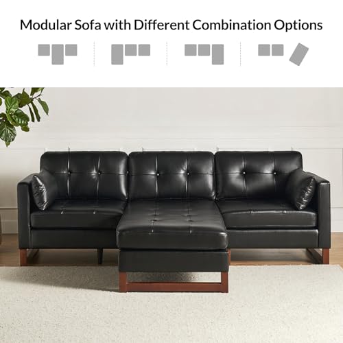 HULALA HOME Genuine Leather Sectional Sofa, 100 inch L Shaped Sofa Couches, Upholstered Reversible 3 Seater Sofa Couch with Chaise, Couches for Small Spaces, Living Room, Apartment,Brown