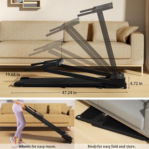 Portable Foldable Treadmills for Home, Small Folding Treadmill for Home Office with 300 LBS Capacity, Walking Running Exercise Electric Compact Treadmill with LED Display