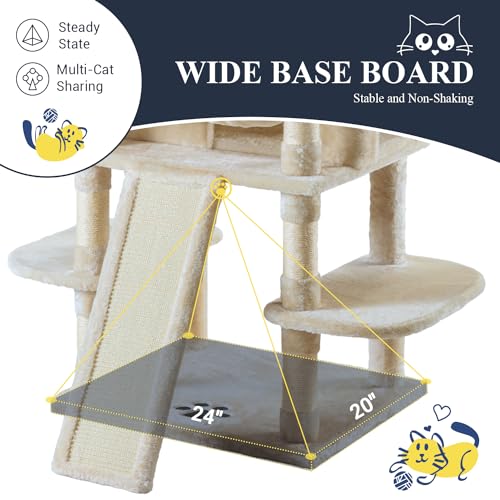 Allewie 68 Inches Cat Tree/House and Towers for Big Feline/Scratching Post/Multi-Level Large Kitty Climbing Tree with Condo/Smokey Grey