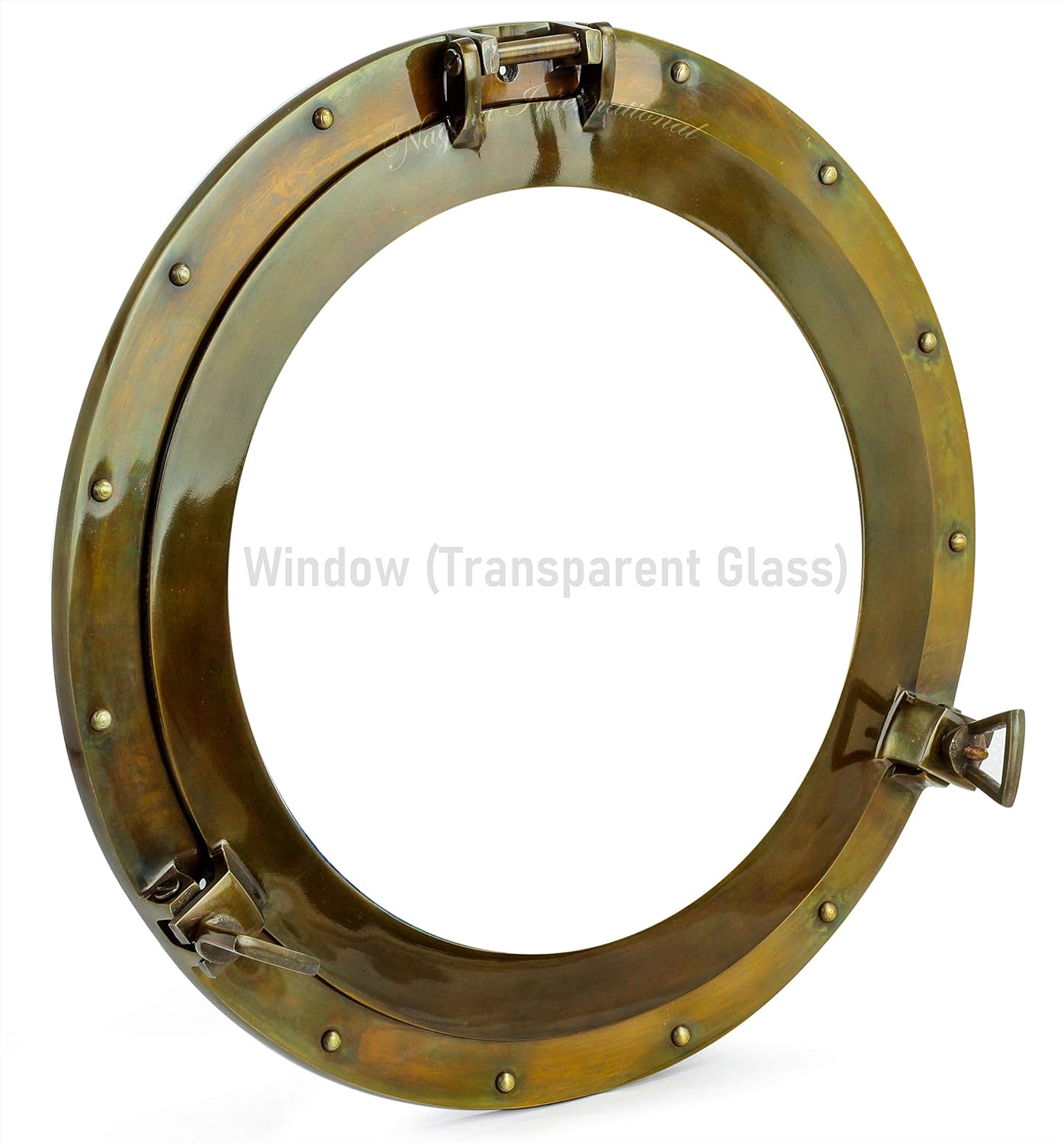 Nagina International, 17" Aluminum Porthole Antique Finish~Port Window Glass Ship Porthole Decor Pack of 2